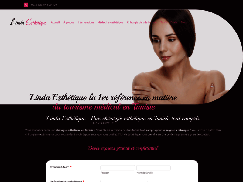 Screenshot du site : Chirurgie esthetique Tunisie tout compris