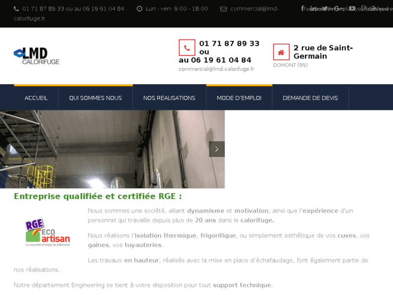 Screenshot du site : Isolation et calorifuge industriel -Lmd calorifuge