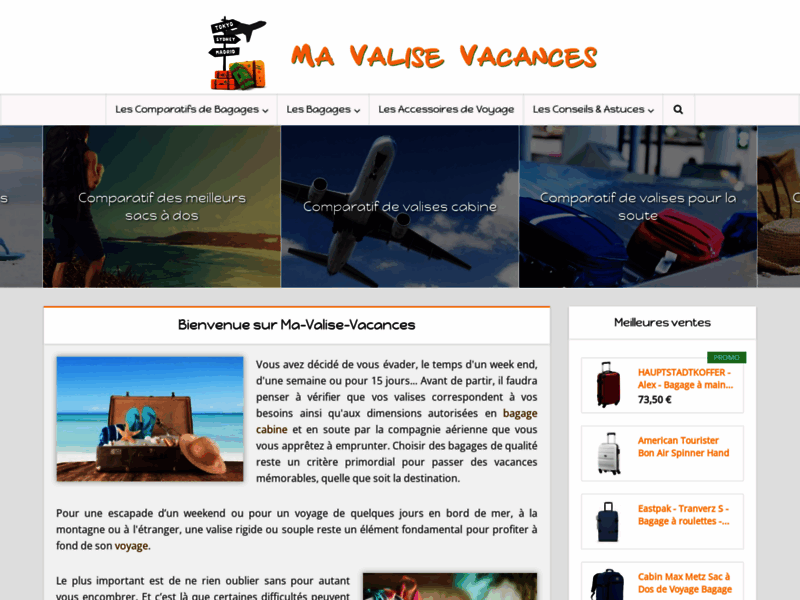 Screenshot du site : Ma valise vacances