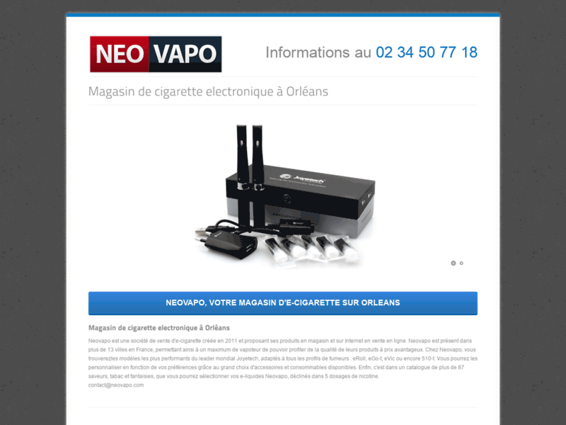 Screenshot du site : Neovapo un e-liquide français made in Poitiers
