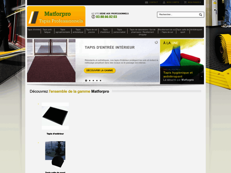 Screenshot du site : Matforpro la référence en tapis professionnels