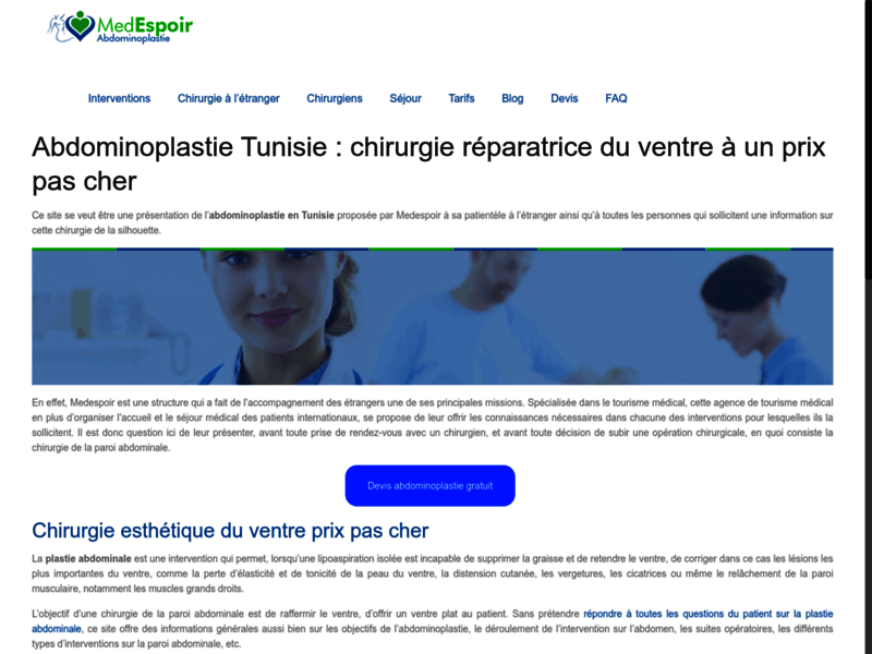 Screenshot du site : Plastie abdominale Tunisie