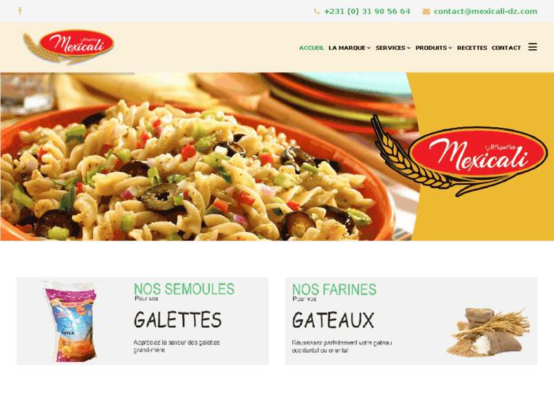 Screenshot du site : MEXICALI:farine, semoule, pâtes alimentaires