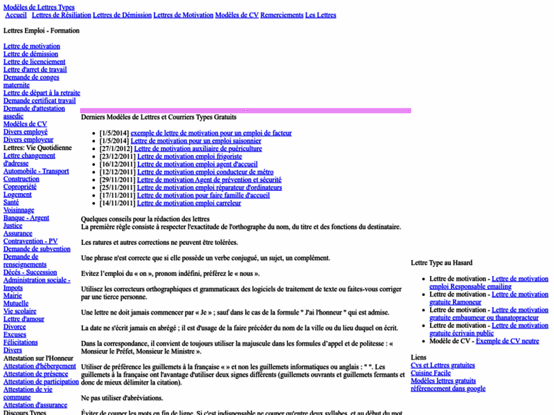 Screenshot du site : Modèles gratuits de lettres types