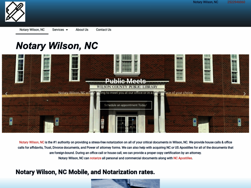 Website's screenshot : notary wilson nc