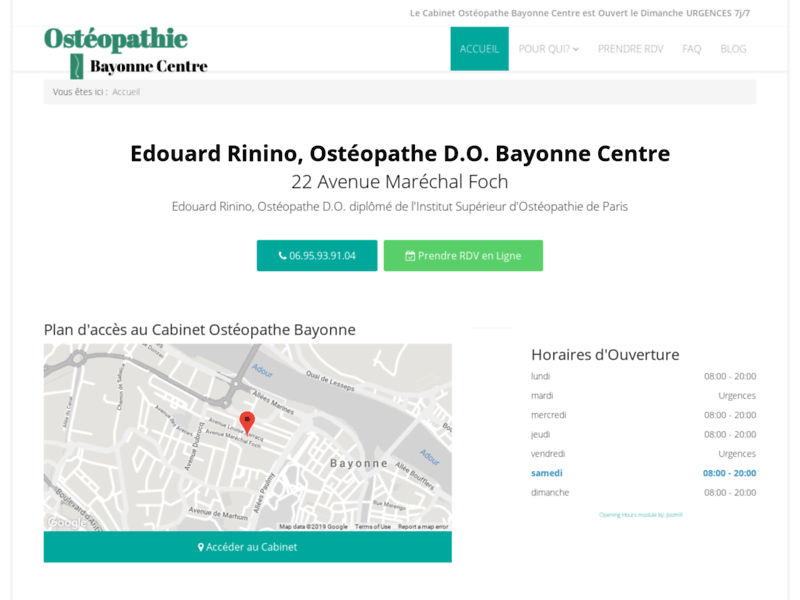 Screenshot du site : Edouard Rinino Ostéopathe Bayonne Centre