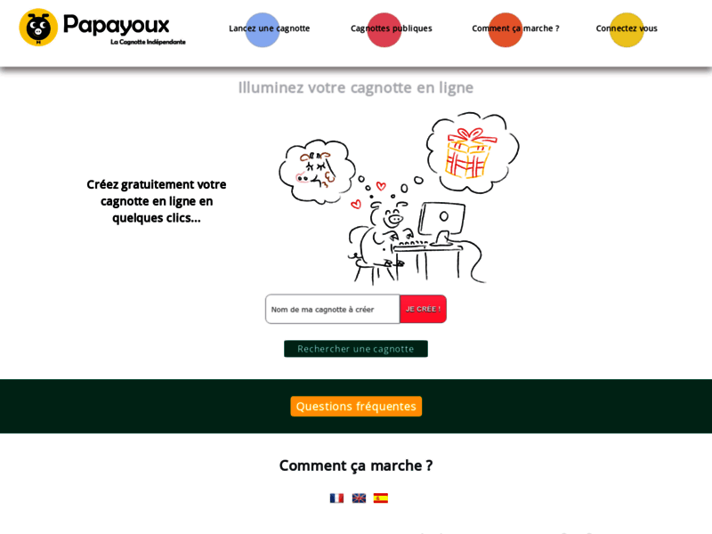 Screenshot du site : Papayoux, la cagnotte en ligne indépendante