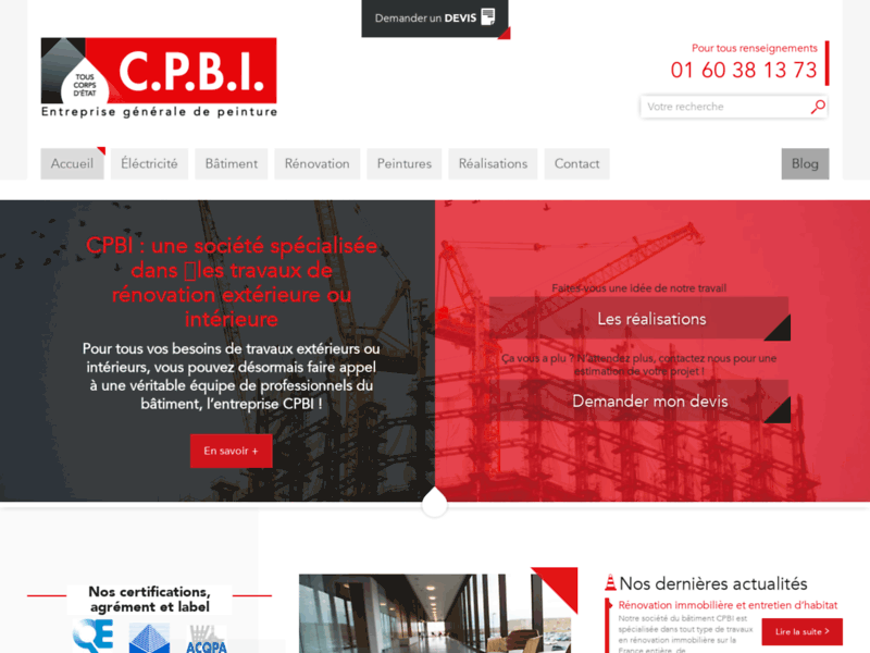 Screenshot du site : CPBI : entreprise peinture et ravalement Paris