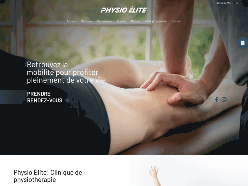 Screenshot du site : Physiothérapie sportive à Laval
