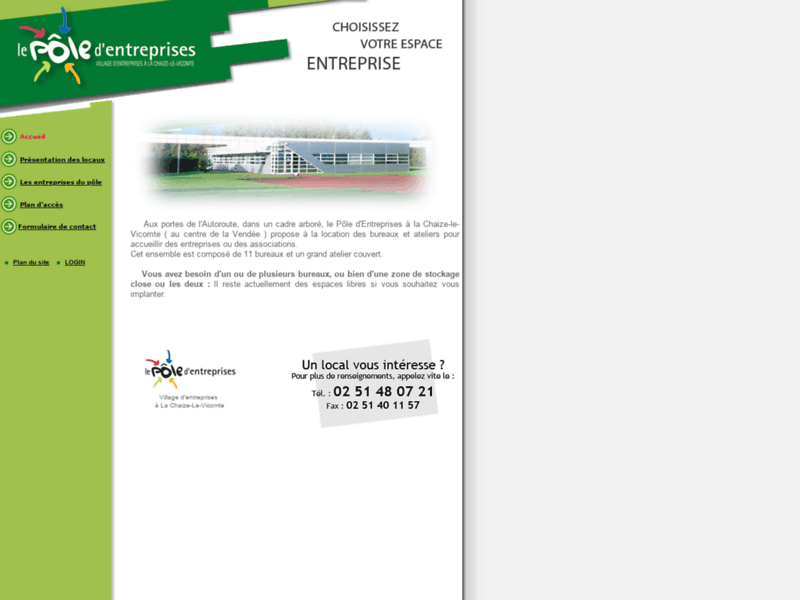 Screenshot du site : Le pôle d'entreprises de la Chaize le vicomte (85)