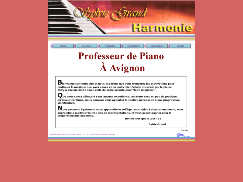 Screenshot du site : Cours de piano à Avignon