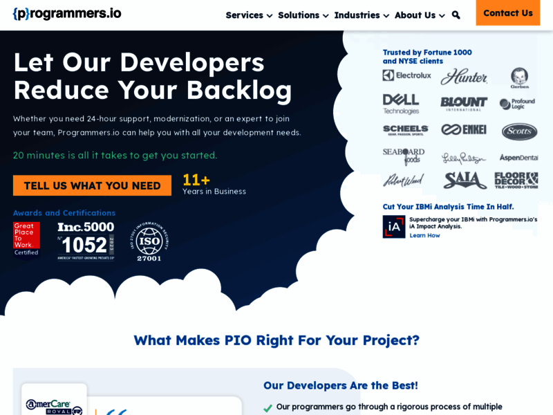 Website's screenshot : Programmers.io - Hire AS400 RPG Programmers