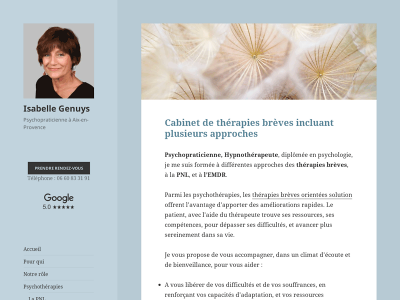 Screenshot du site : Psychopraticien et hypnothérapie à Aix-en-Provence