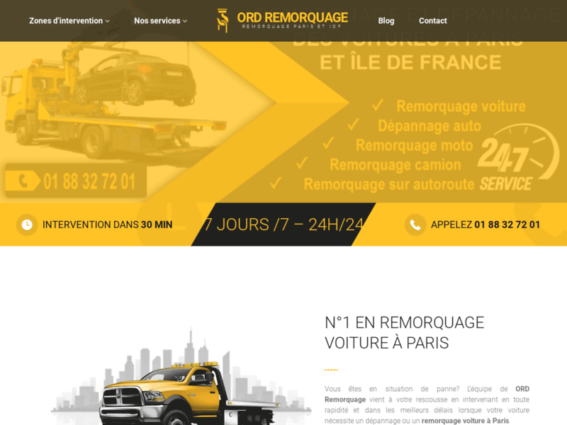 Screenshot du site : ORD Remorquage voiture