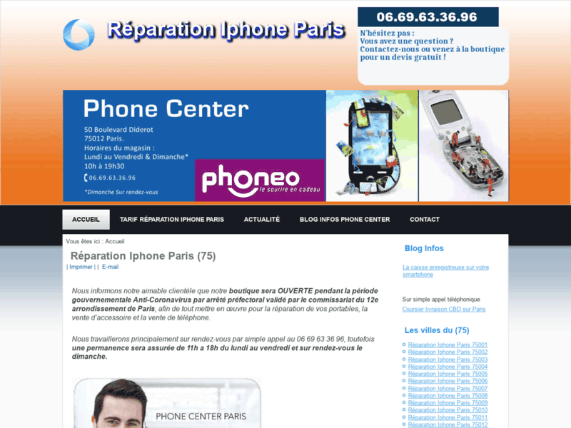 Screenshot du site : Réparation iphone sur Paris