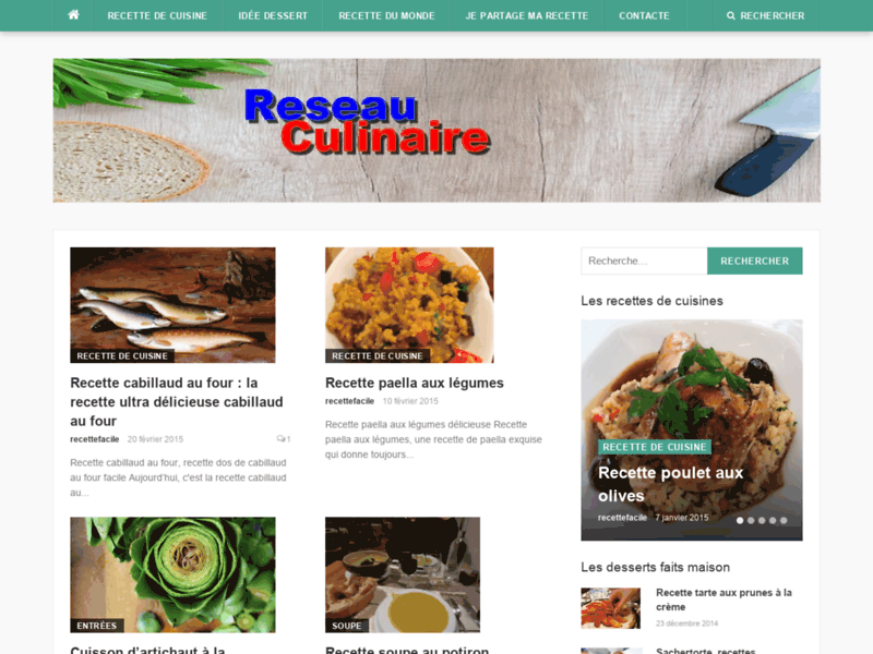 Screenshot du site : Reseau-culinaire.fr : blog de cuisine pour recette