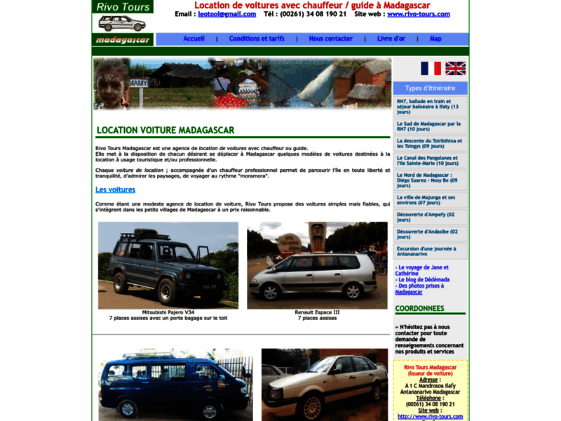 Screenshot du site : Location de voitures : Rivo Tours Madagascar