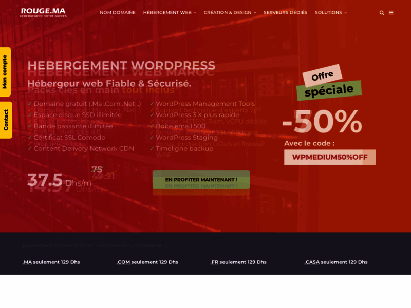 Screenshot du site : Rouge : Hebergement web maroc Hébergeur web, ndd
