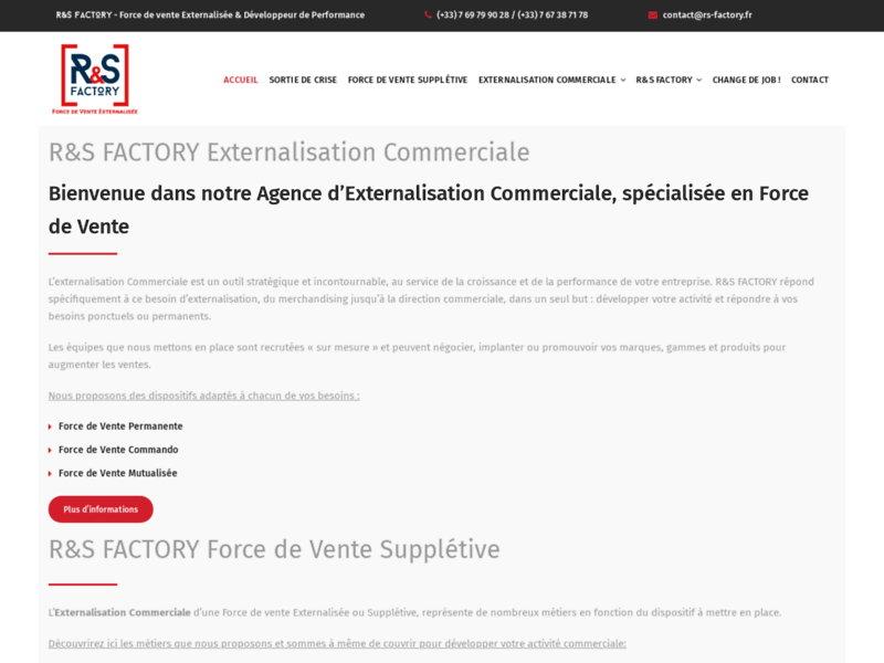 Screenshot du site : R&S FACTORY Force de Vente Externalisée