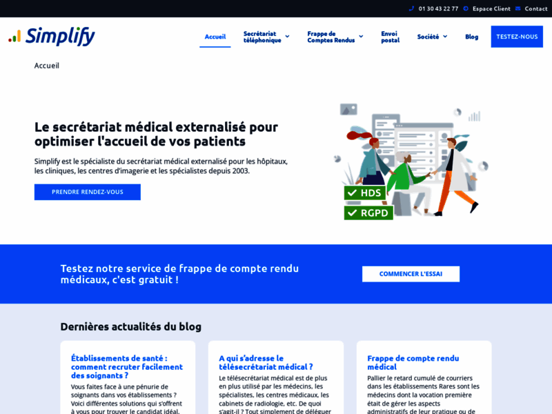 Screenshot du site : Simplify Secrétariat médical externalisé
