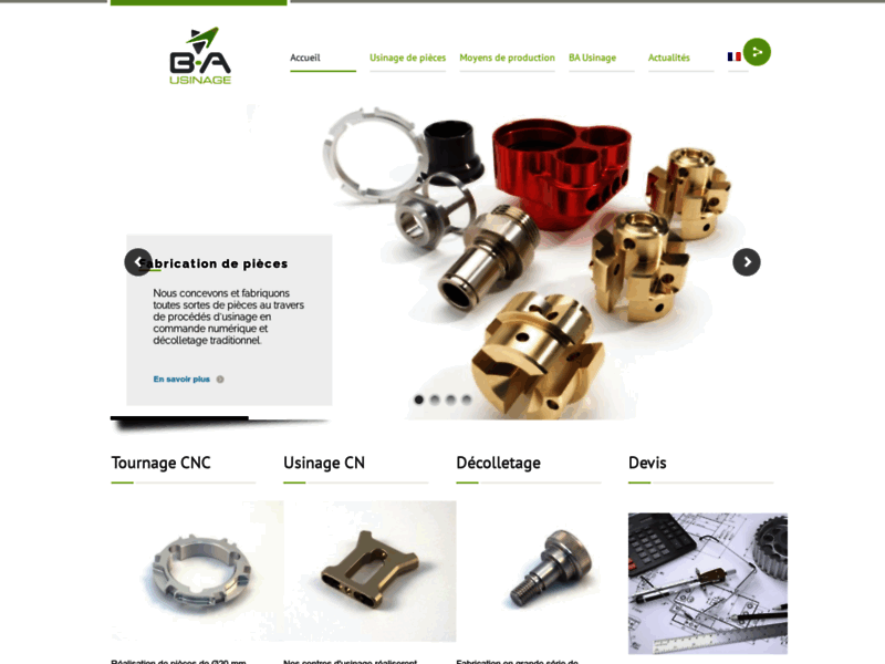Screenshot du site : Fabrication en mécanique et outillage de précision