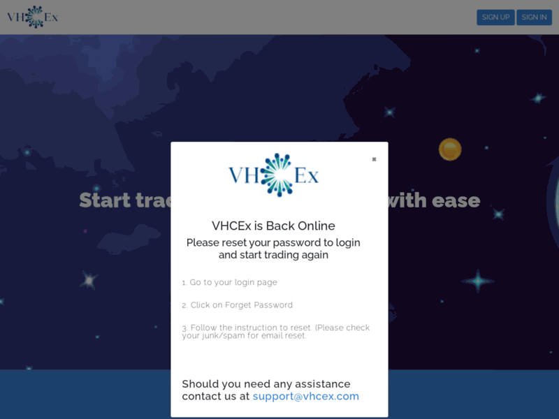 Site screenshot : Vhcex cryptocurrency
