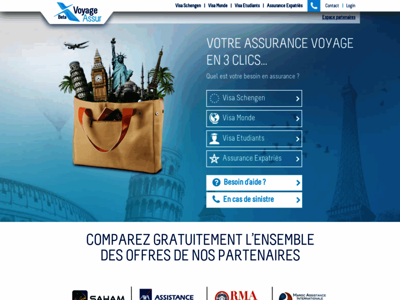 Screenshot du site : Voyage assur, site d'assurance voyage en ligne