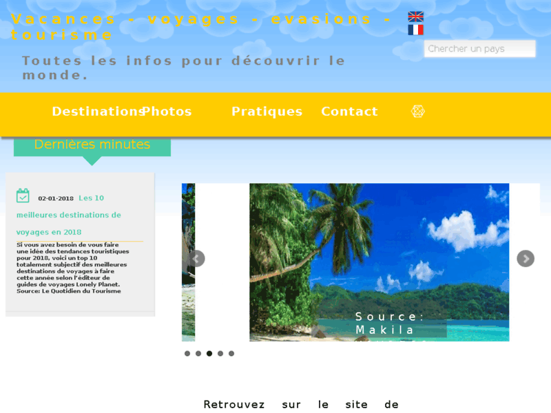 Screenshot du site : voyages evasions : infos touristiques