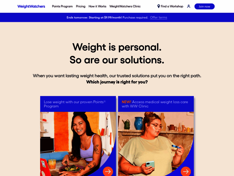 Website's screenshot : Weight Watchers