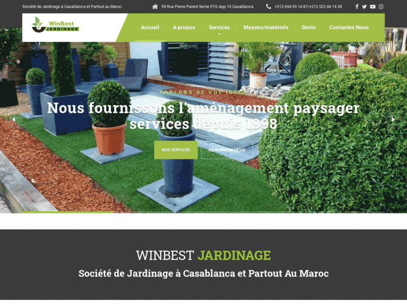 Screenshot du site : Société de jardinage à Marrakech et partout au Mar
