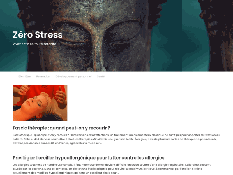 Screenshot du site : Zéro-stress - vaincre le stress, l'angoisse