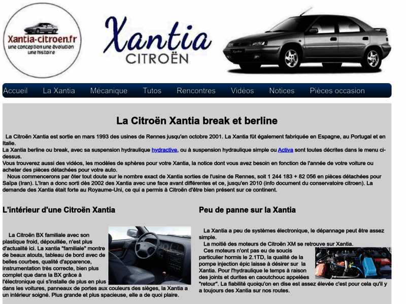 Screenshot du site : La Citroen Xantia sa naissance, son histoire