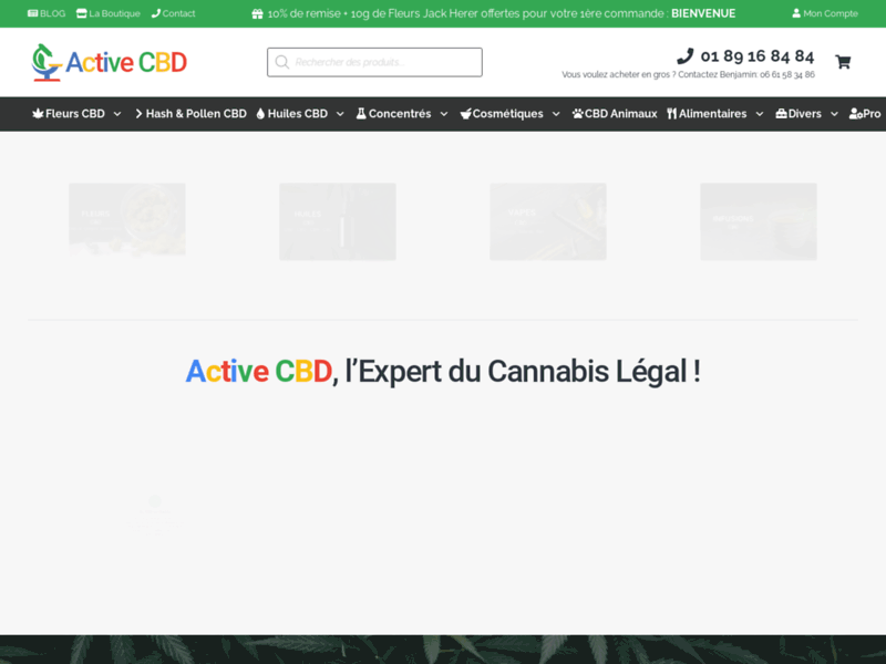 Screenshot du site : Active CBD, Boutique CBD en Ligne