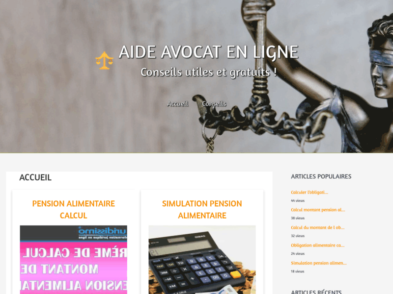 Screenshot du site : Aideavocatenligne.com : Consultation avocat