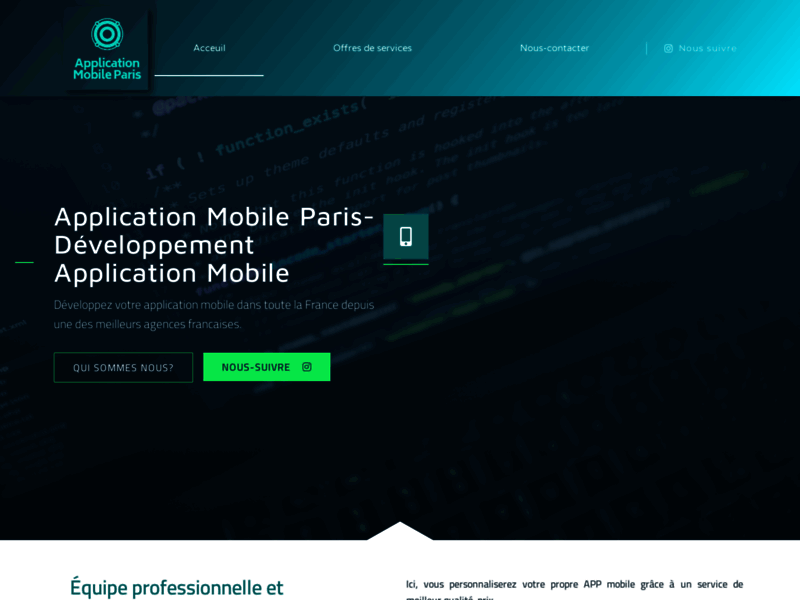 Screenshot du site : Application Mobile Paris