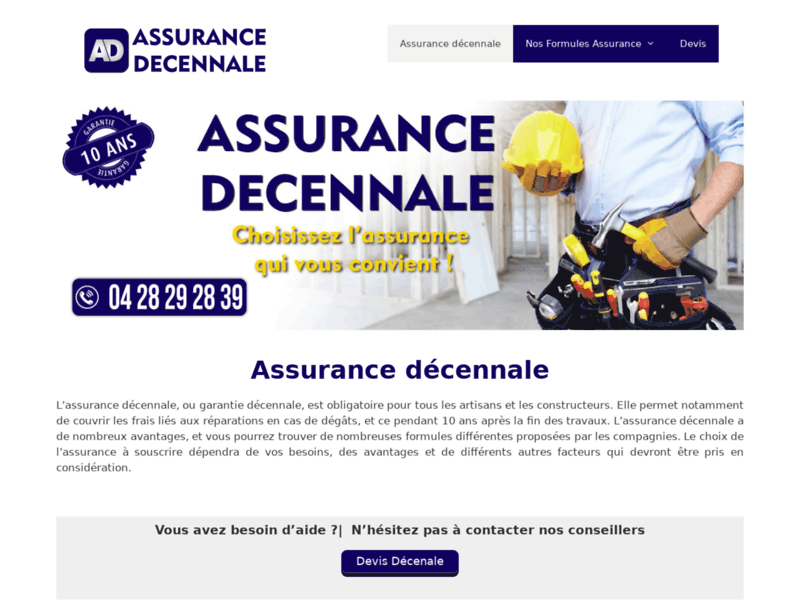Screenshot du site : Assurance décennale artisans