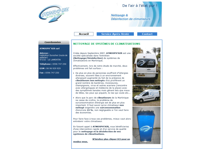 Screenshot du site : Installation climatisation Martinique - Atmosphair