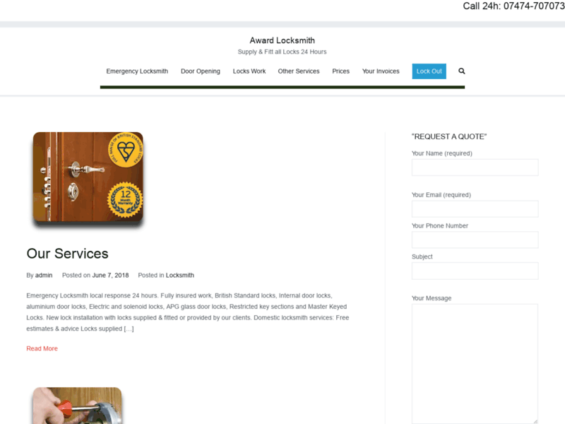 Website's screenshot : Award Locksmith Supply & Fitt all Locks 24 Hours
