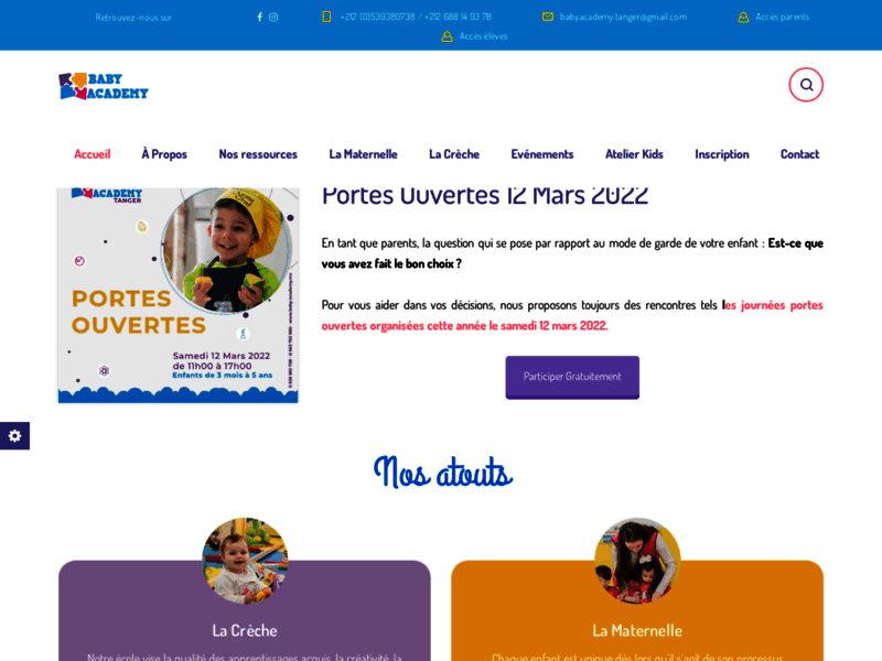 Screenshot du site : Créche et école Maternelle à Tanger