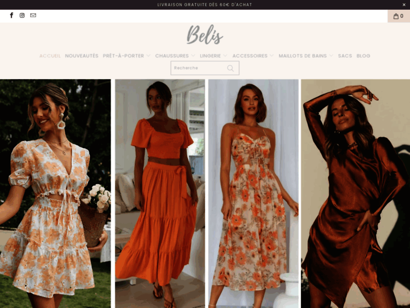 Screenshot du site : Belishop - Vêtements et accessoires pour Femme