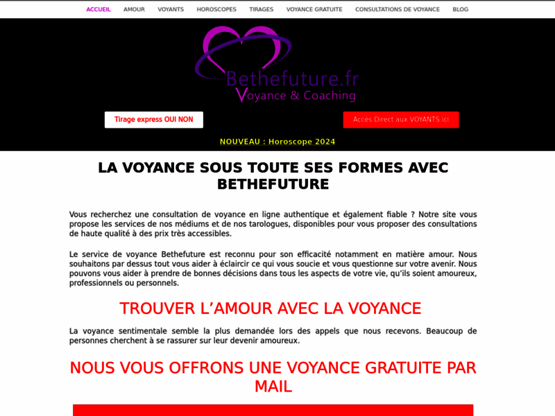 Screenshot du site : Voyance Bethefuture.fr