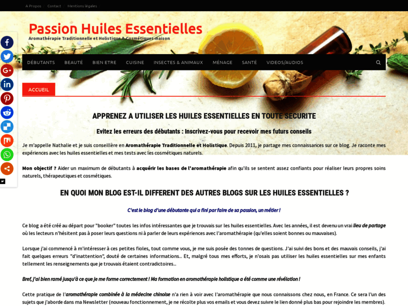Screenshot du site : Passion Huiles Essentielles