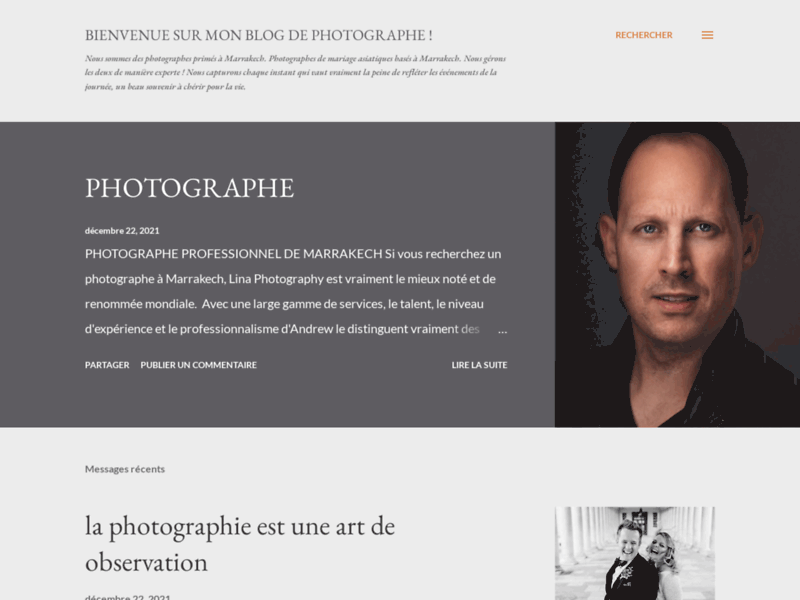Screenshot du site : blog photographe portraitiste