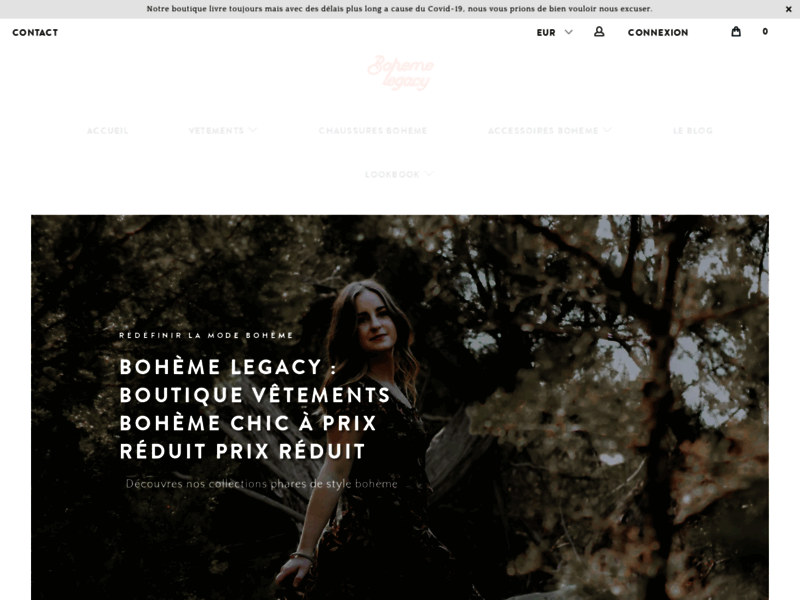 Screenshot du site : Bohème Legacy | Vêtements et accessoires bohème