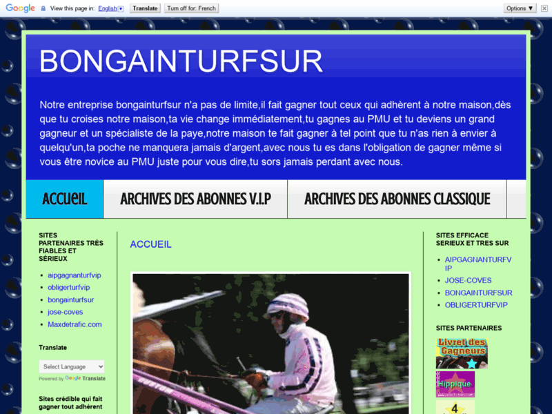 Screenshot du site : bongainturfsur