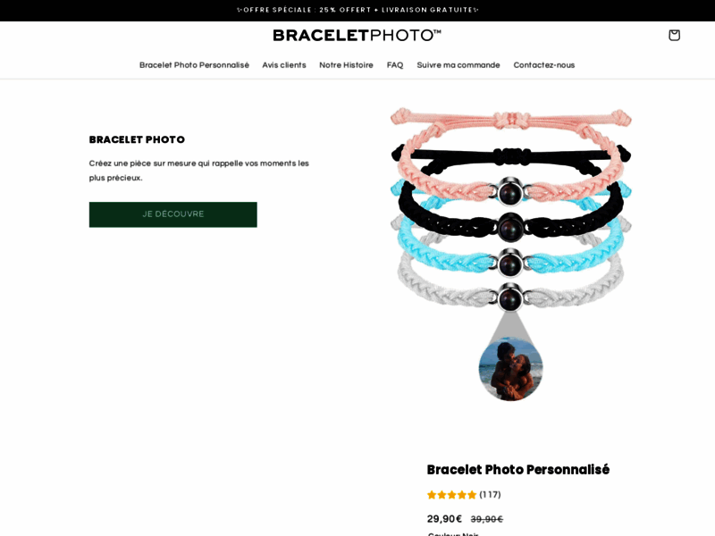 Screenshot du site : Bracelet Photo