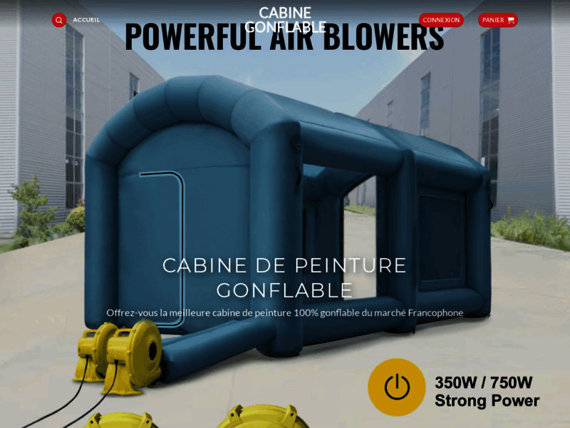 Screenshot du site : Cabine de peinture gonflable avec ventilation