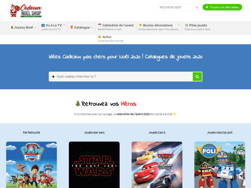 Screenshot du site : Cadeaux de Noël en ligne