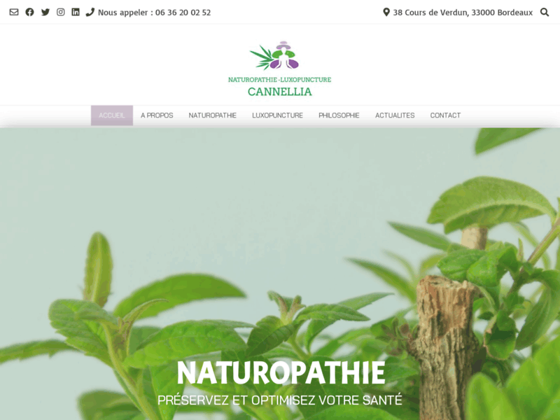 Screenshot du site : CANNELLIA | Naturopathie Luxopuncture à Bordeaux