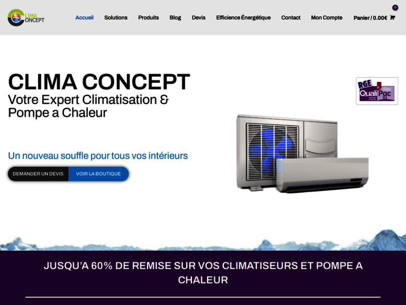 Screenshot du site : Installateur de climatisation et pompe à chaleur